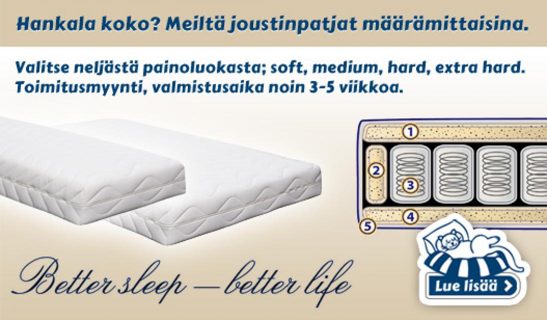 Hankala koko? Meiltä joustinpatjat määrämittaisina